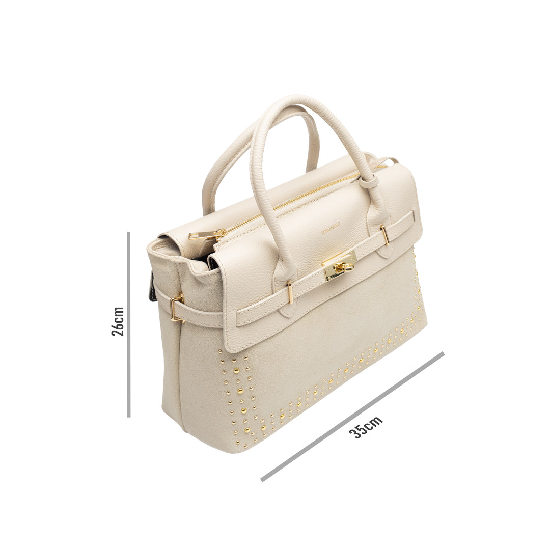 Damenhandtasche aus beigem Echtleder Mira