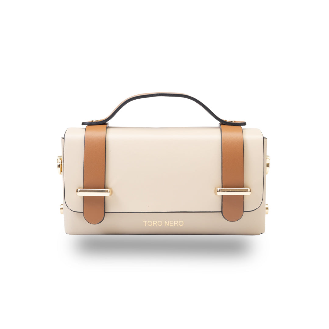 Damenhandtasche aus braun-beigem Naturleder Natalia
