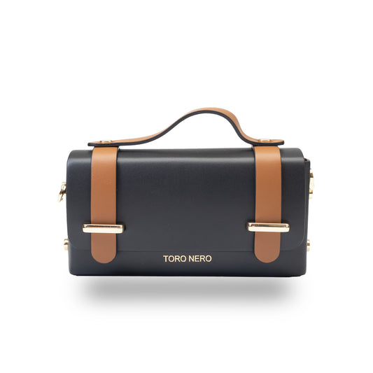 Damenhandtasche aus echtem Leder schwarz-braun Natalia