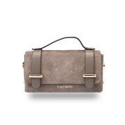Damenhandtasche aus taupefarbenem echtem Leder – Veloursleder Natalia