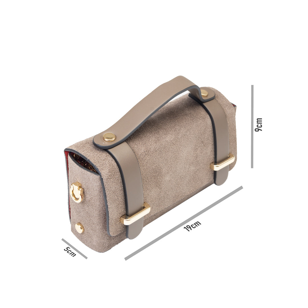 Damenhandtasche aus taupefarbenem echtem Leder – Veloursleder Natalia