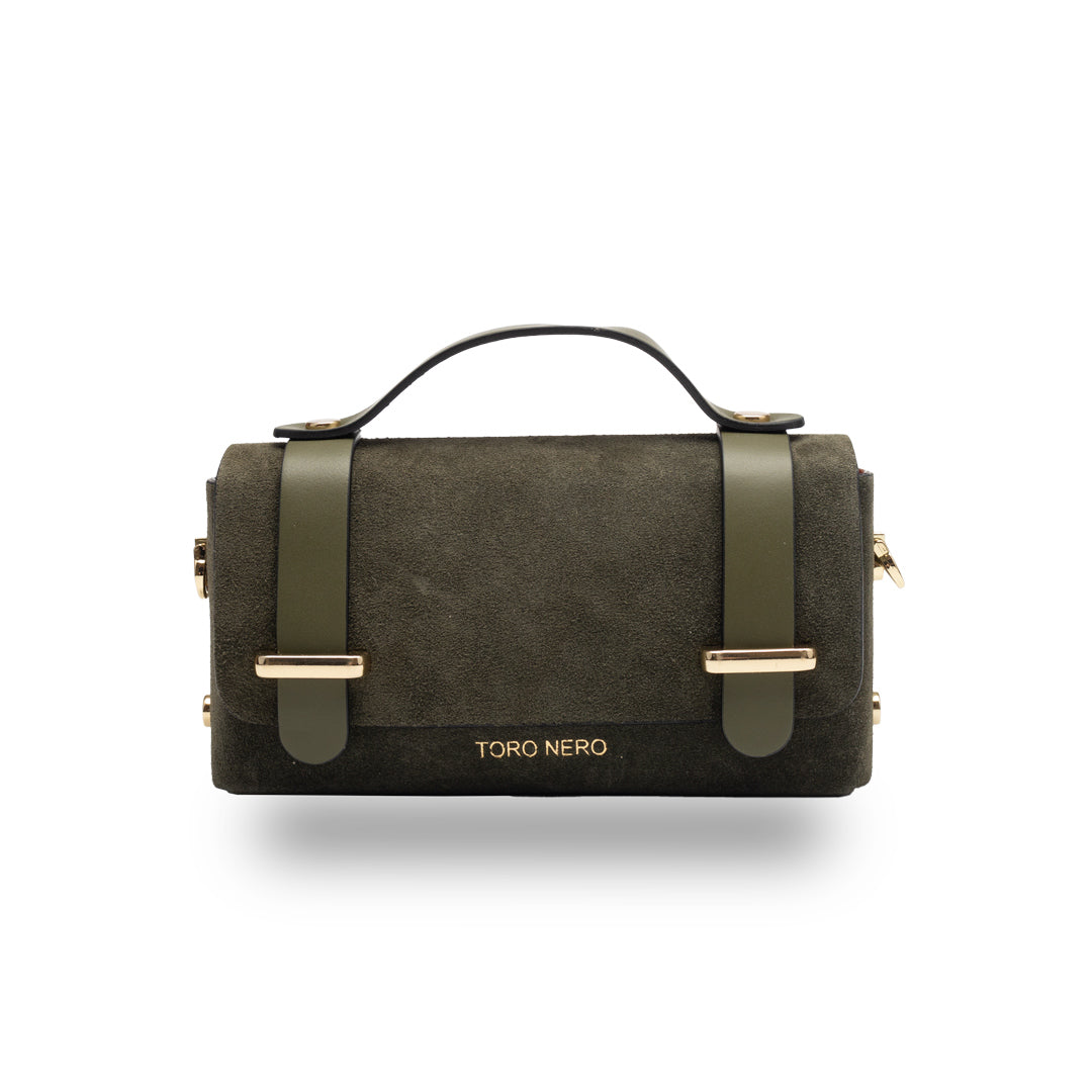 Damenhandtasche aus echtem Militärgrün-Wildleder Natalia
