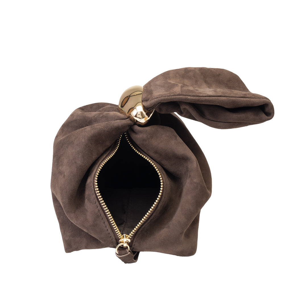 Damenhandtasche aus Veloursleder, dunkelbraun Eliza