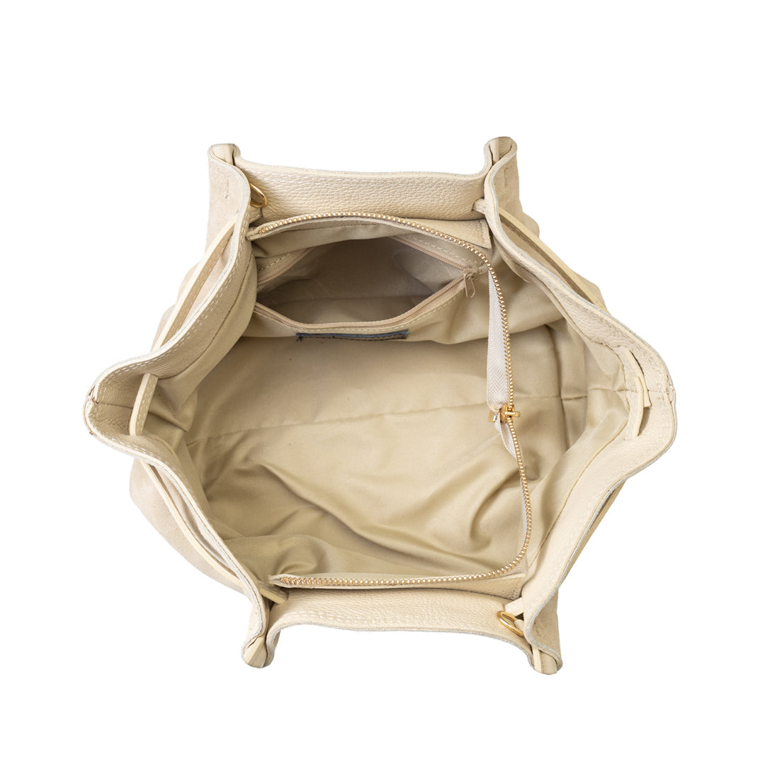 Damenhandtasche aus beigem Echtleder Elena