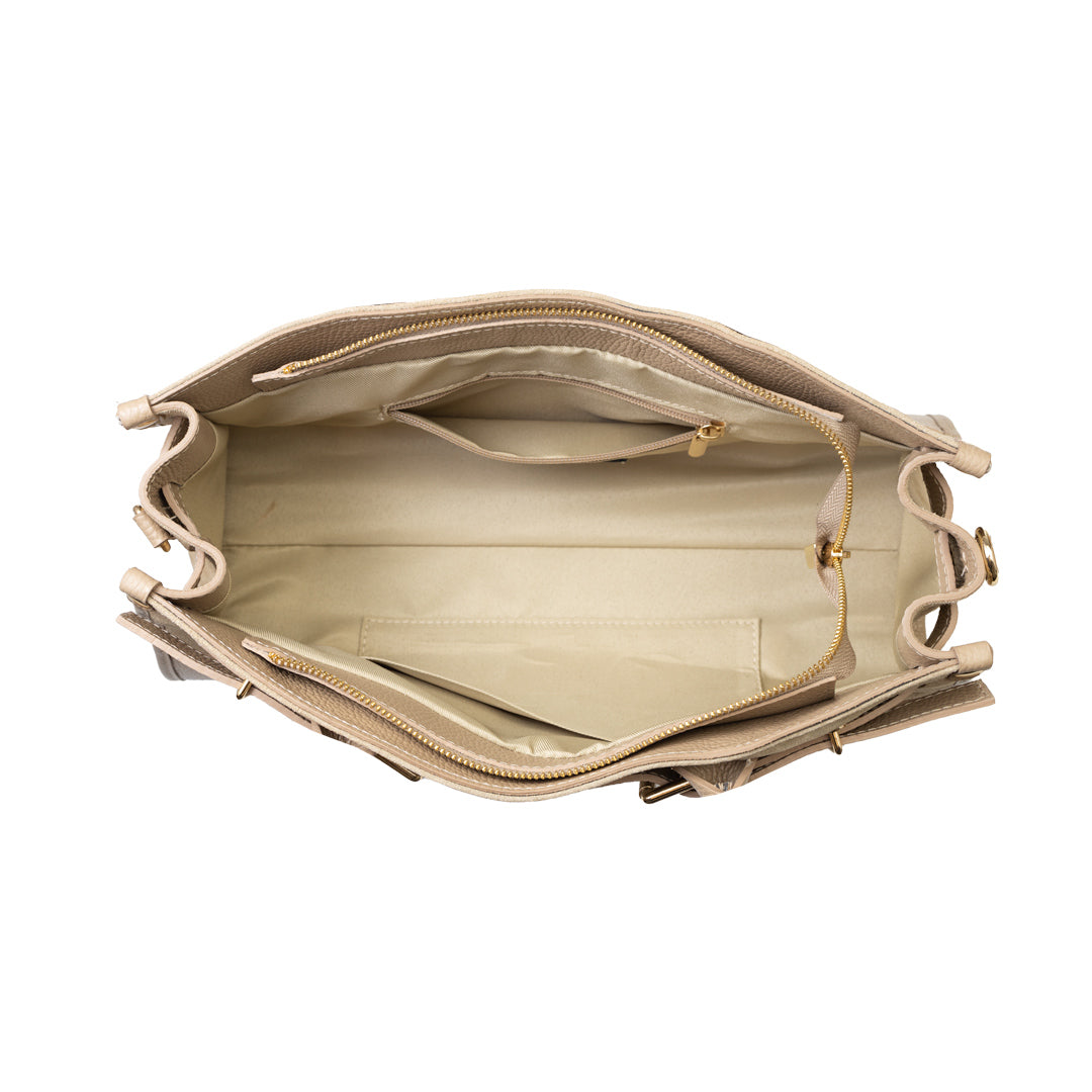 Damenhandtasche aus beigem Echtleder Evelin