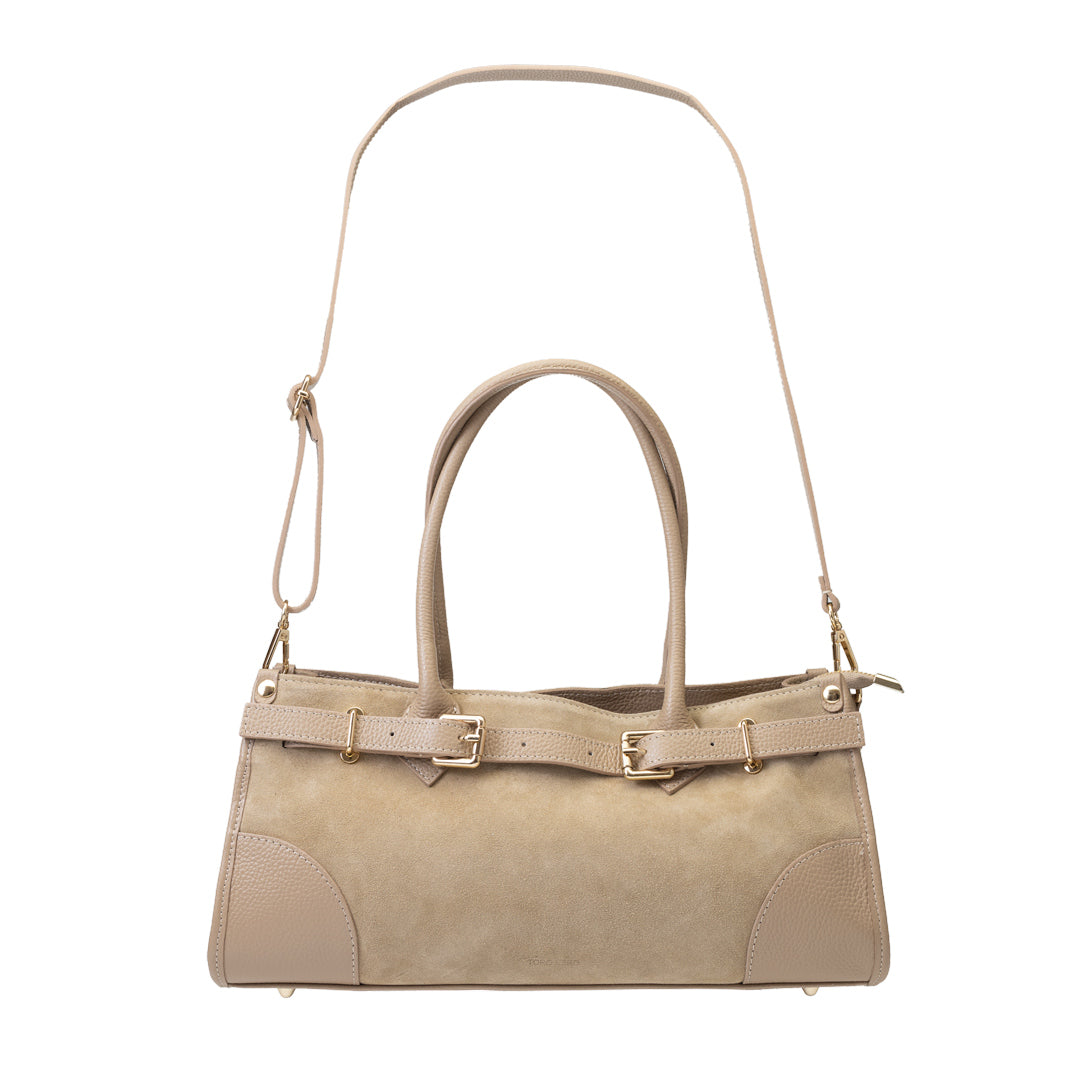 Damenhandtasche aus beigem Echtleder Evelin