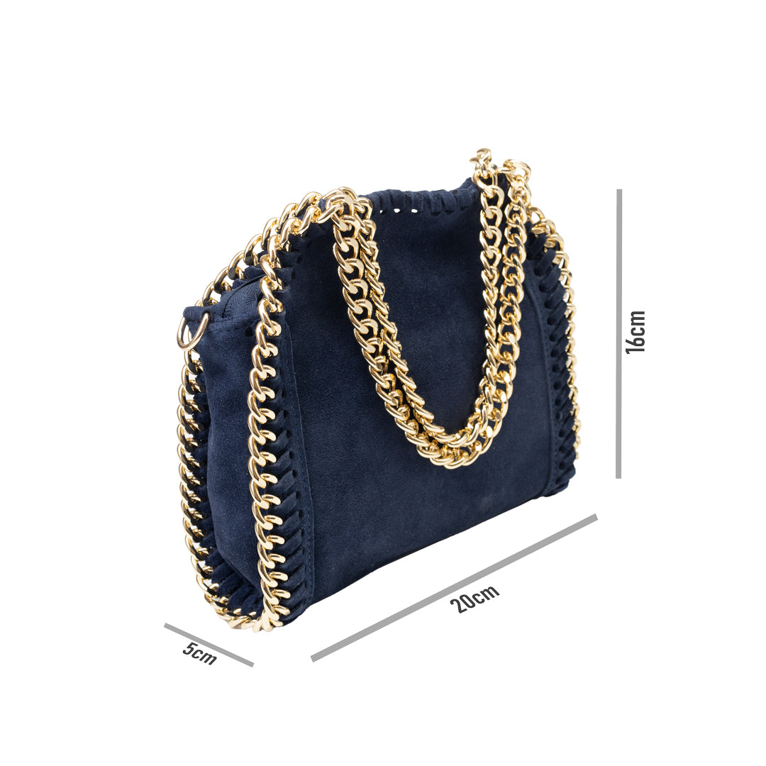 Damenhandtasche aus echtem Leder in Marineblau Ilona