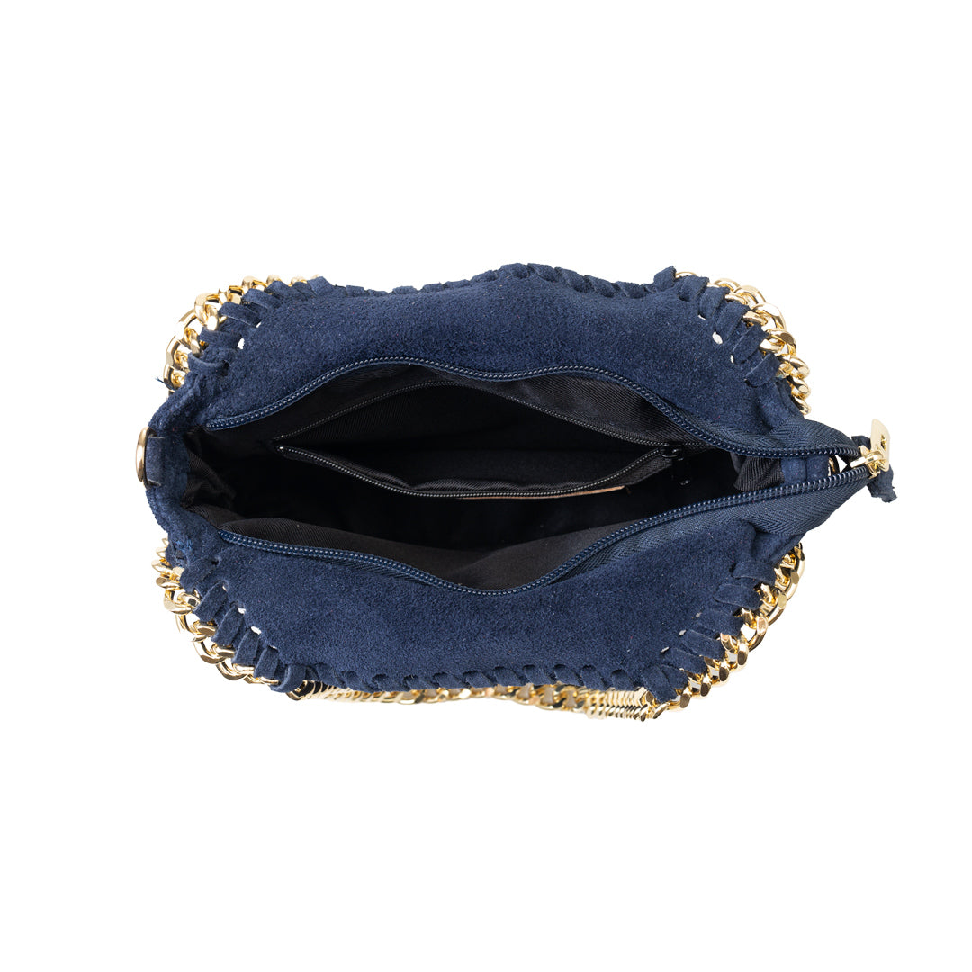 Damenhandtasche aus echtem Leder in Marineblau Ilona