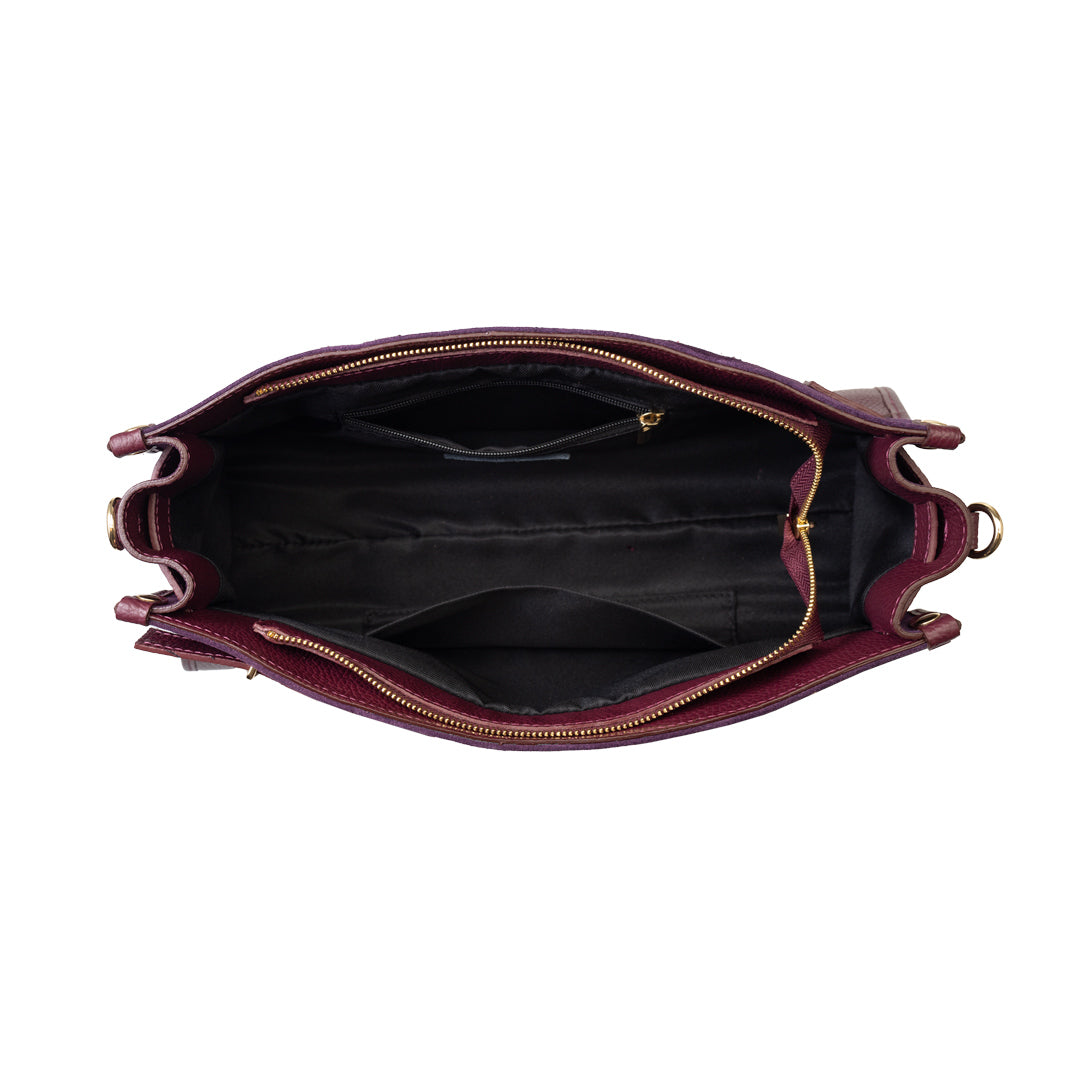 Damenhandtasche aus echtem bordeauxrotem Leder Evelin
