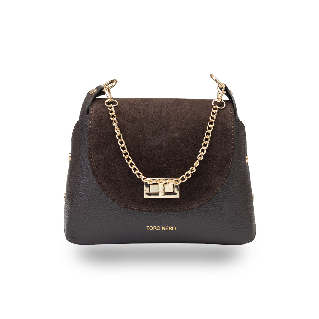 Damenhandtasche aus Veloursleder, dunkelbraun Raisa