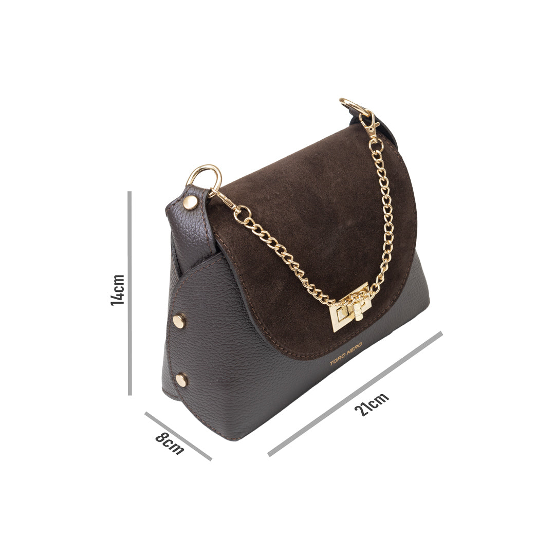 Damenhandtasche aus Veloursleder, dunkelbraun Raisa