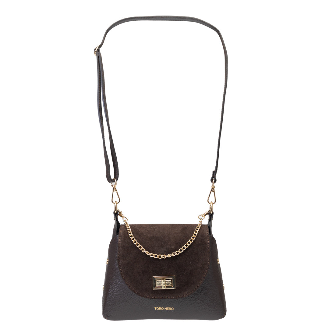 Damenhandtasche aus Veloursleder, dunkelbraun Raisa
