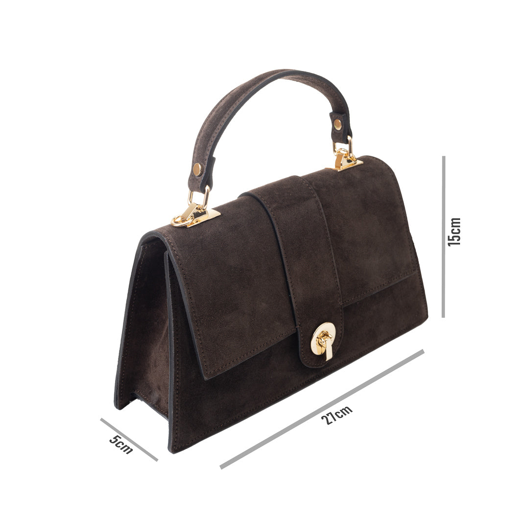 Damenhandtasche aus dunkelbraunem Echtleder Verona