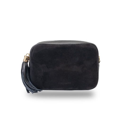 Damenhandtasche aus echtem Leder, schwarz Ancuta