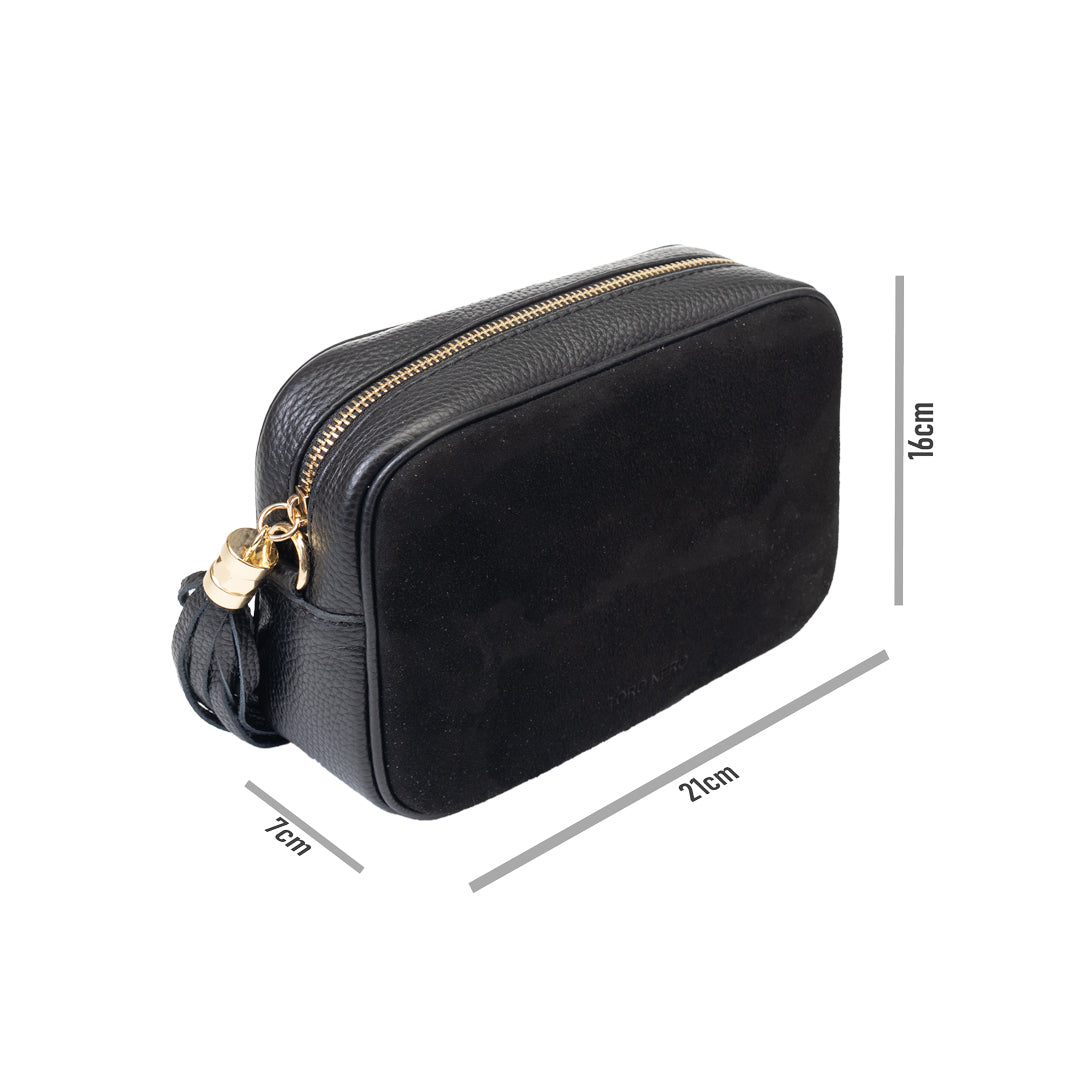 Damenhandtasche aus echtem Leder, schwarz Ancuta
