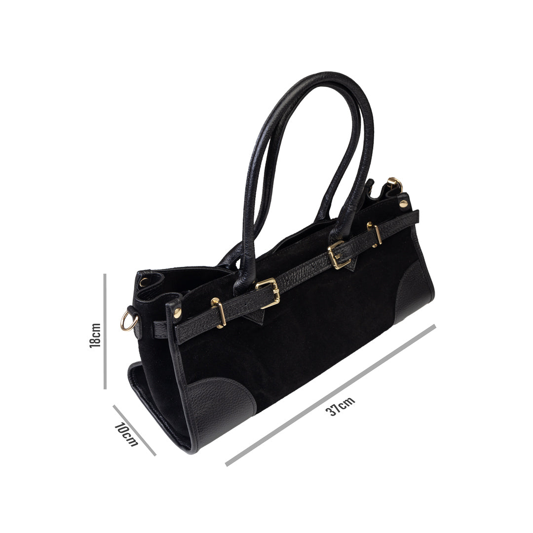 Damenhandtasche aus echtem Leder schwarz Evelin