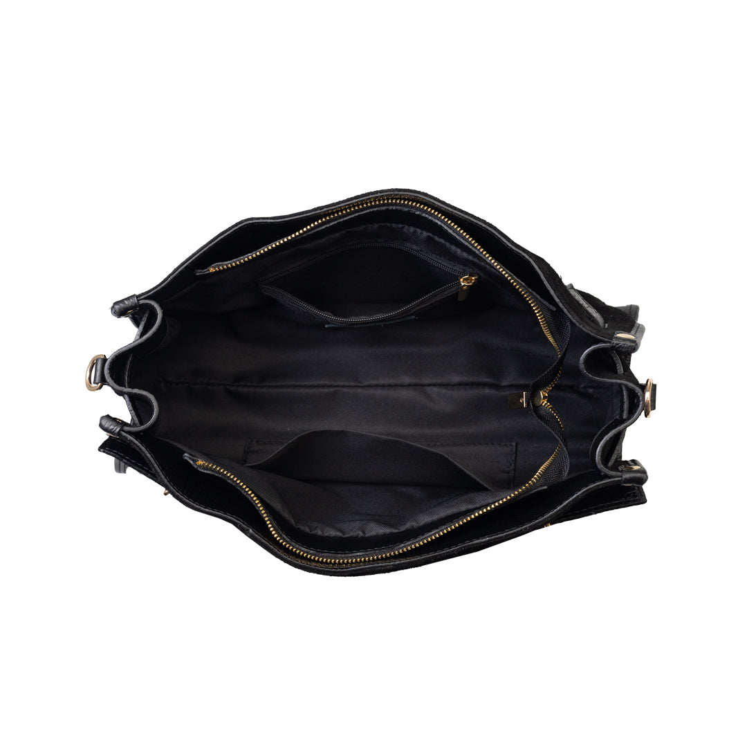 Damenhandtasche aus echtem Leder schwarz Evelin
