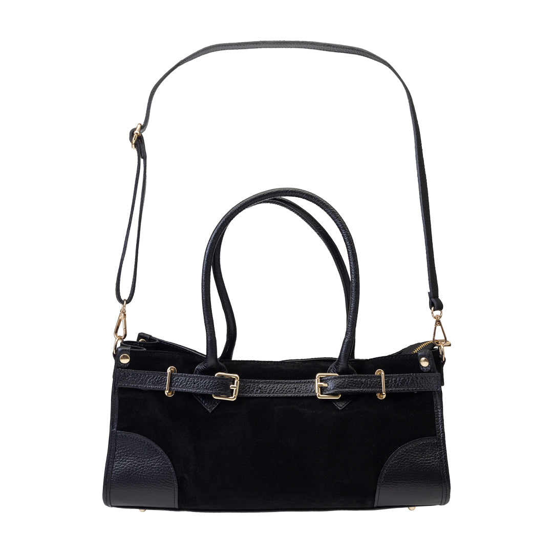 Damenhandtasche aus echtem Leder schwarz Evelin