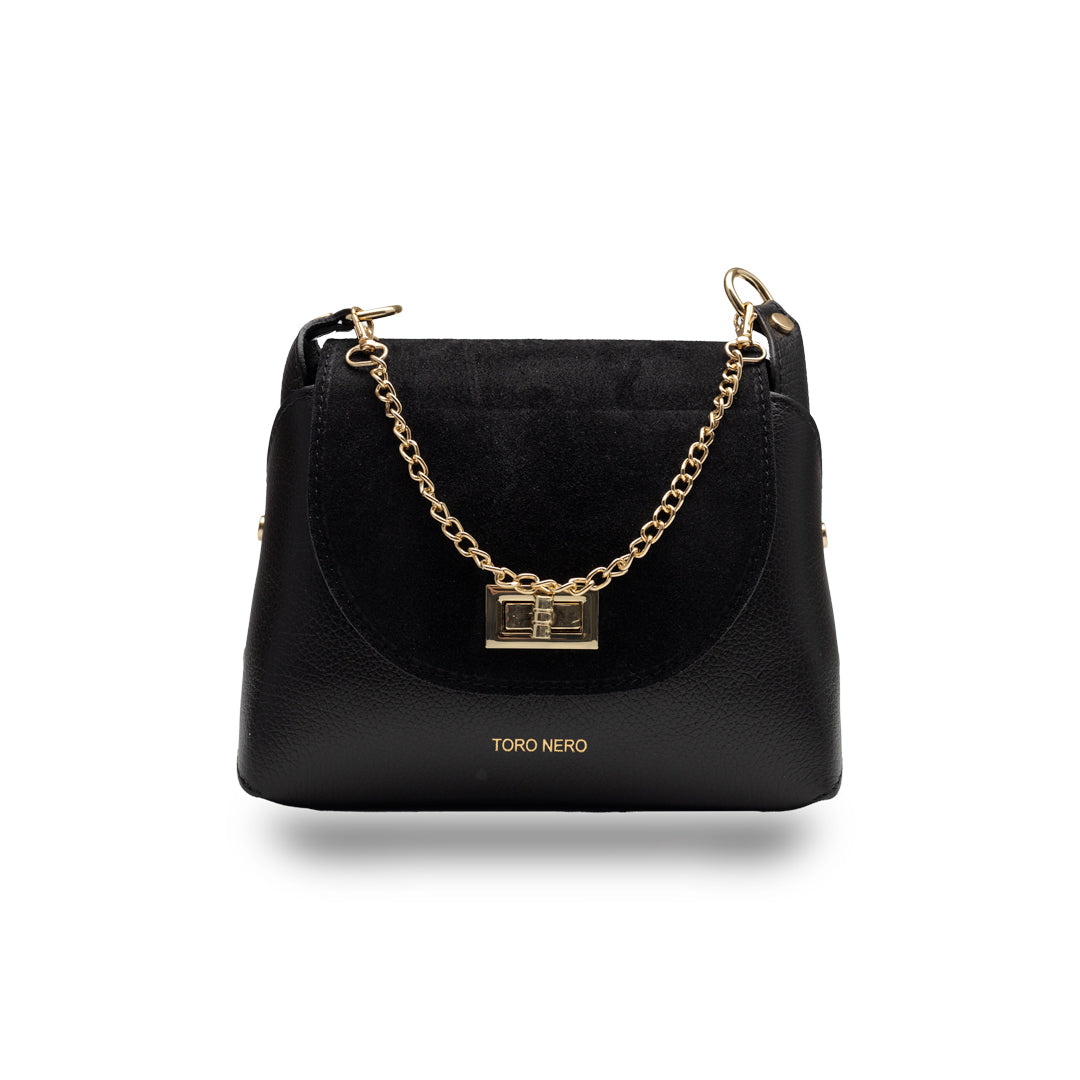Damenhandtasche aus echtem Wildleder, Schwarz Raisa