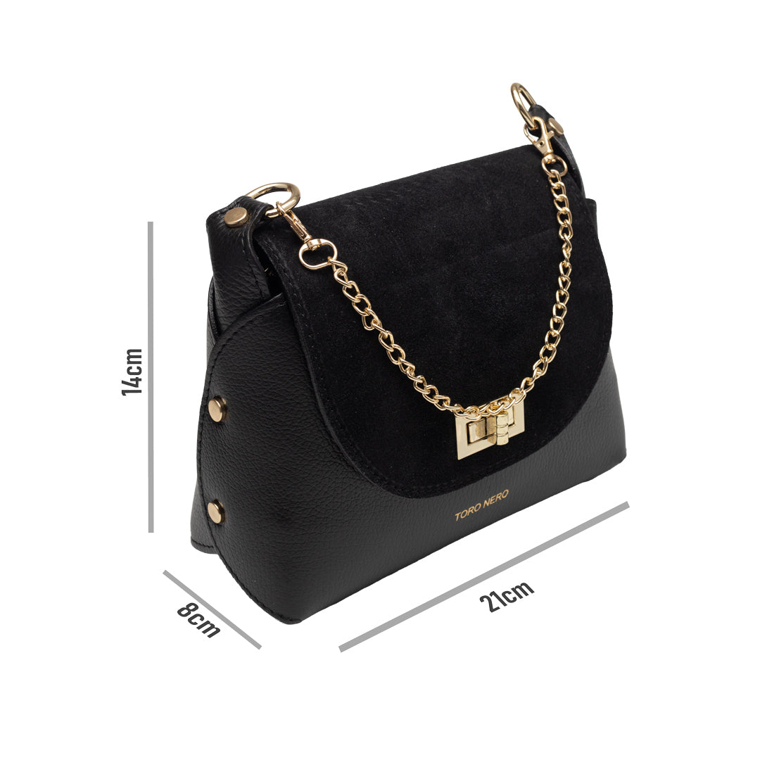 Damenhandtasche aus echtem Wildleder, Schwarz Raisa