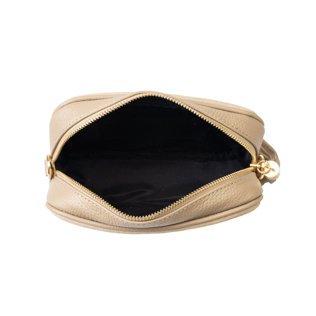 Damenhandtasche aus echtem taupefarbenem Leder Ancuta