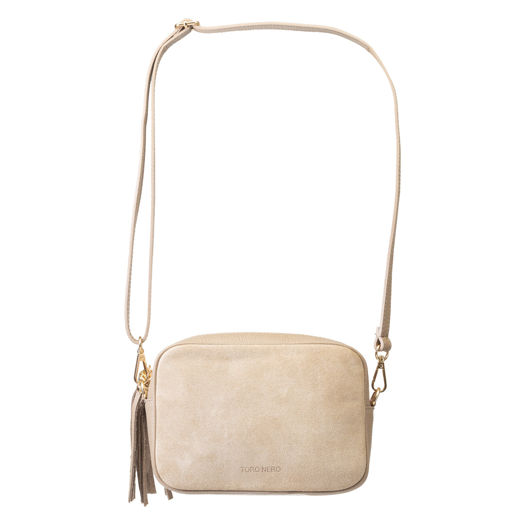 Damenhandtasche aus echtem taupefarbenem Leder Ancuta