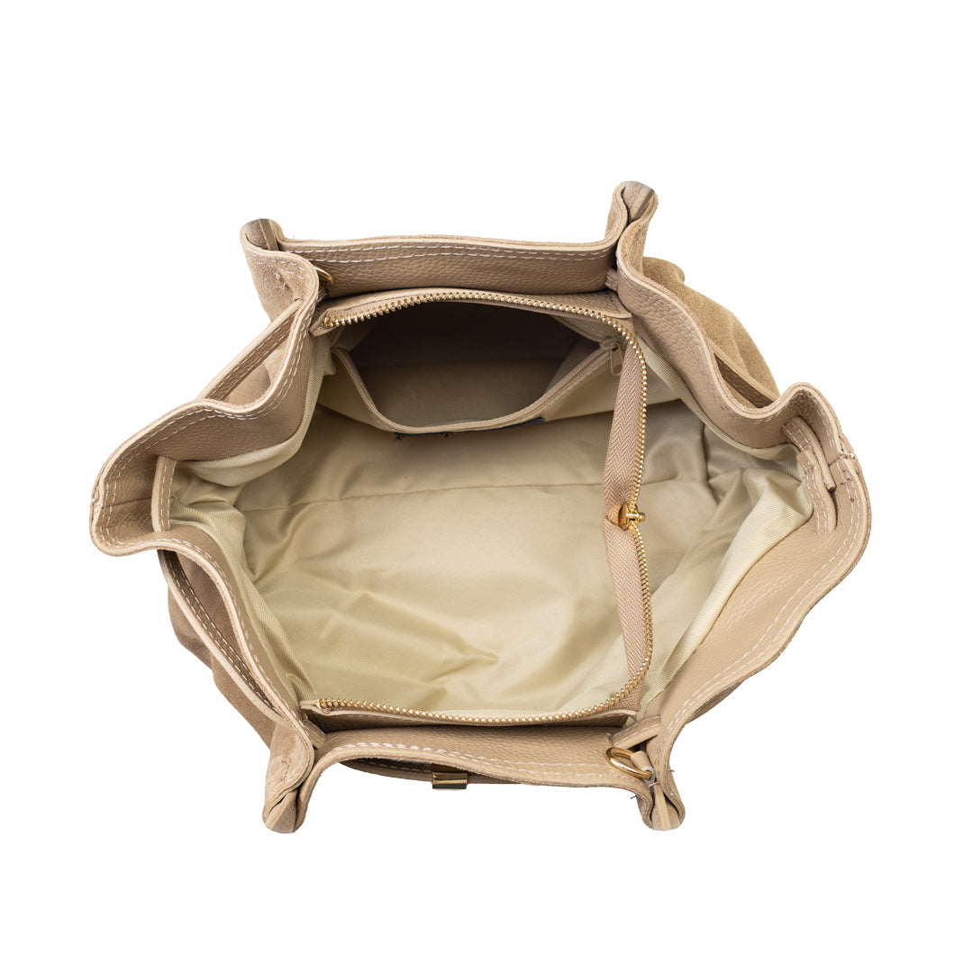 Geantă damă din piele naturala taupe deschis Elena