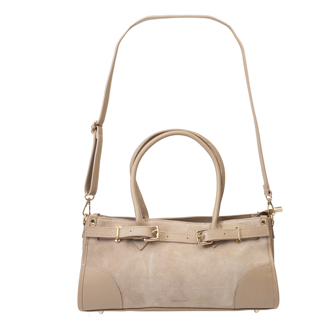 Sac femme en cuir véritable taupe clair Evelin