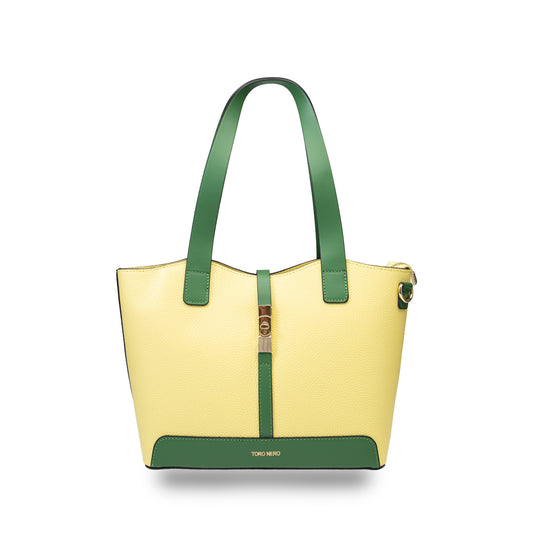 Damenhandtasche aus gelb-grünem Echtleder Sorina