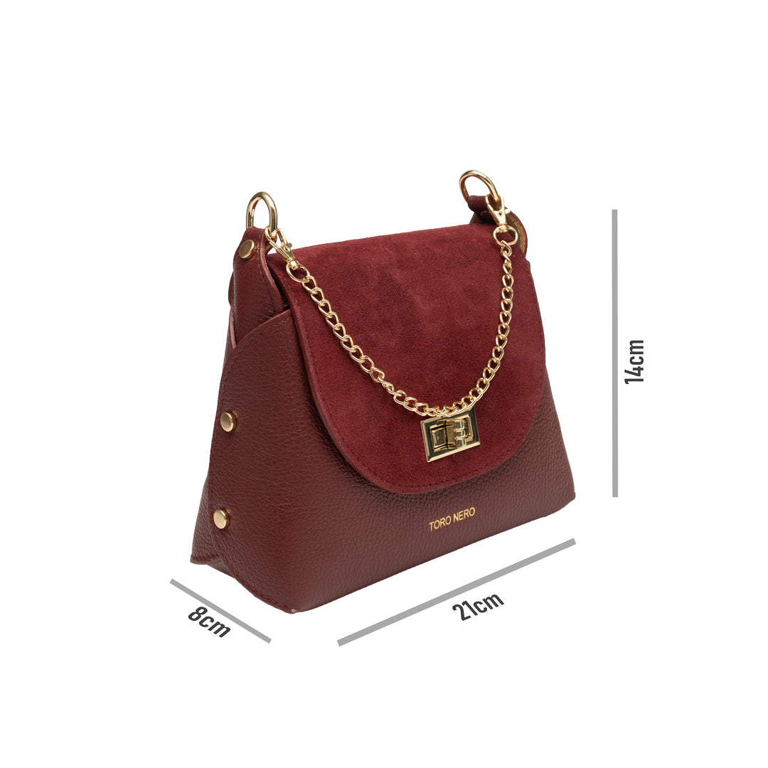 Damenhandtasche aus echtem Wildleder, Bordeaux, Raisa