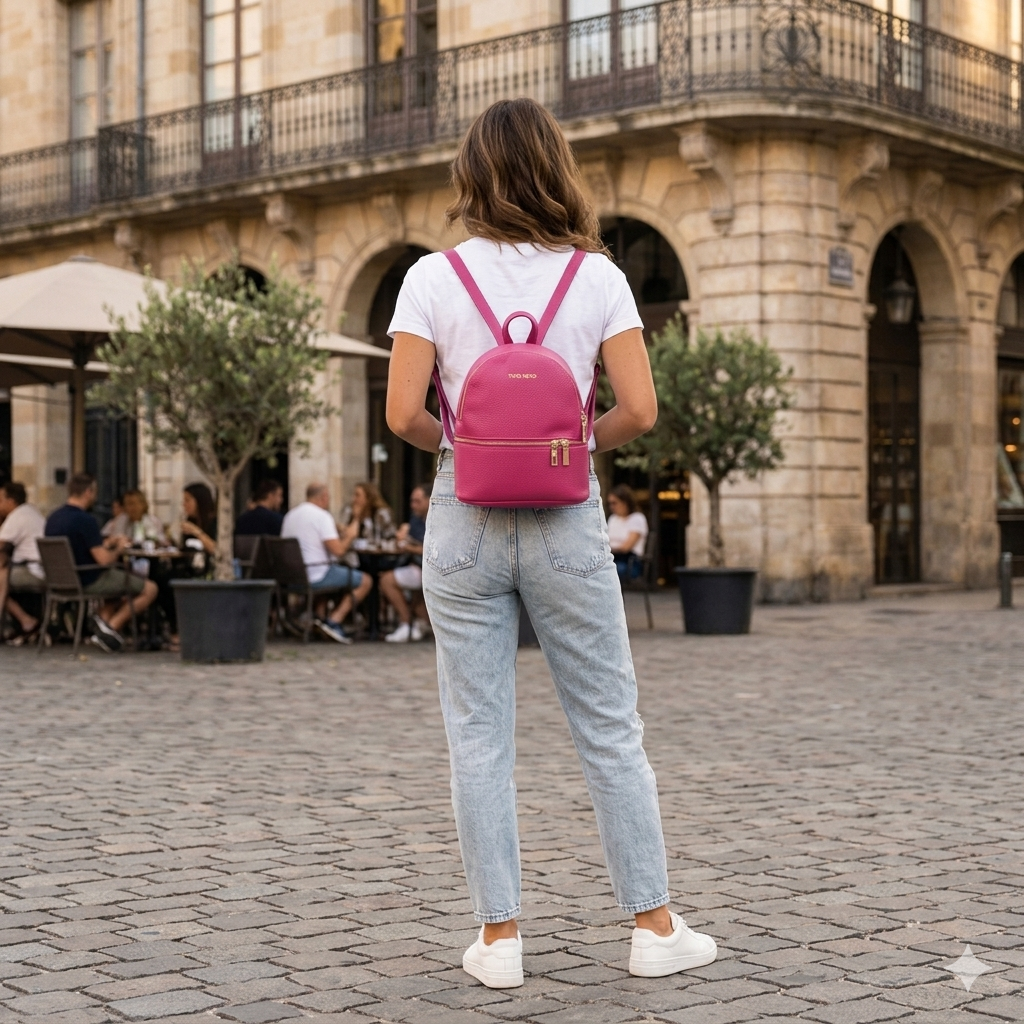 Fuchsiafarbener Teen Spirit Damenrucksack aus echtem Leder