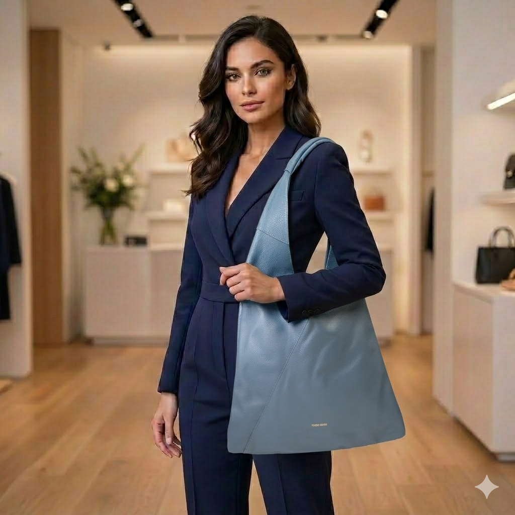 Borsa da donna in vera pelle blu Camelia