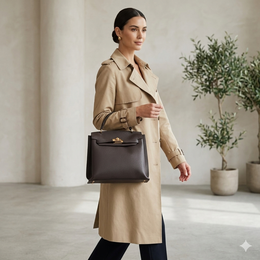 Damenhandtasche aus dunkelbraunem Echtleder Raluca