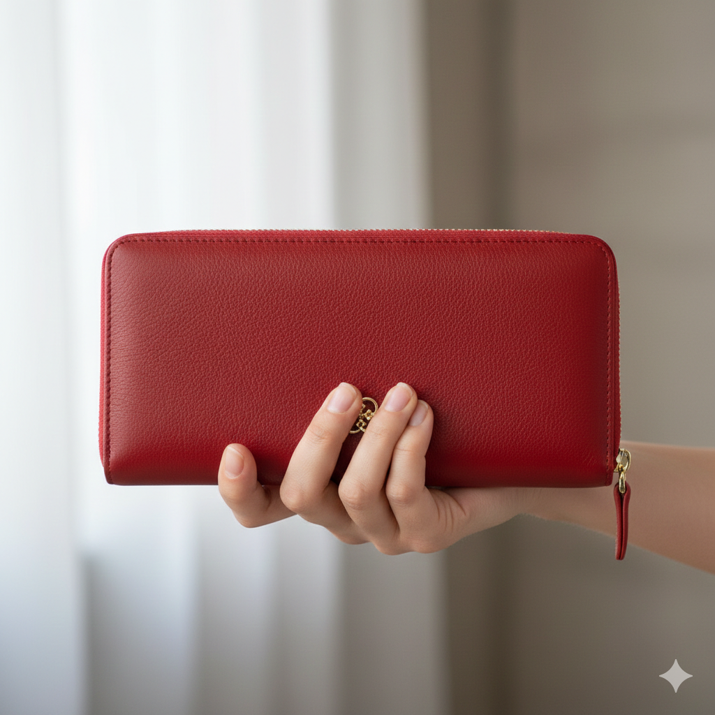 Damenportemonnaie aus echtem Leder rot-detail Arya