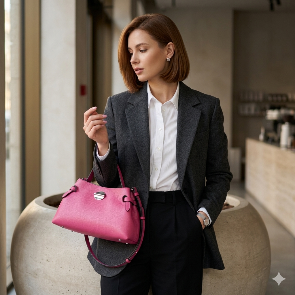 Damenhandtasche aus echtem Leder in Fuchsie Tania