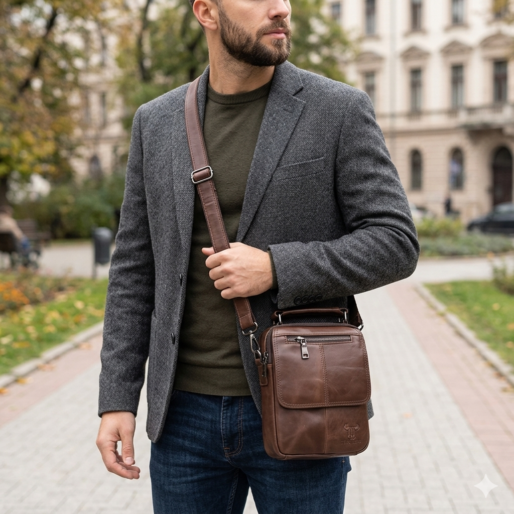 Sac homme en cuir véritable marron Trio