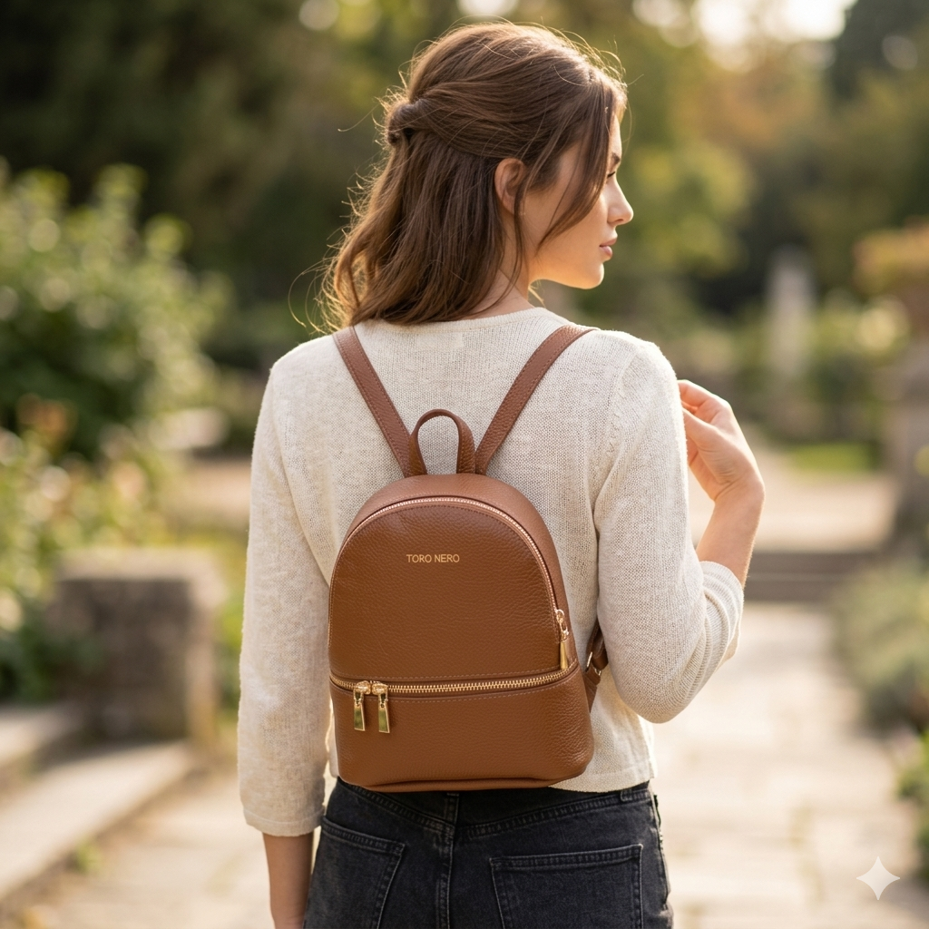 Damenrucksack aus braunem Echtleder Teen Spirit