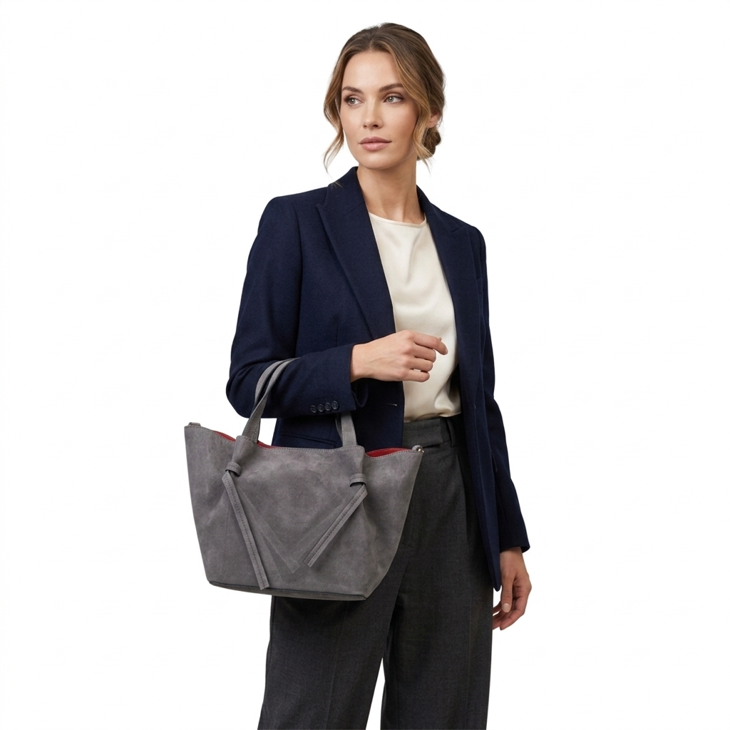 Damska torba z naturalnego zamszu, szara Loretta