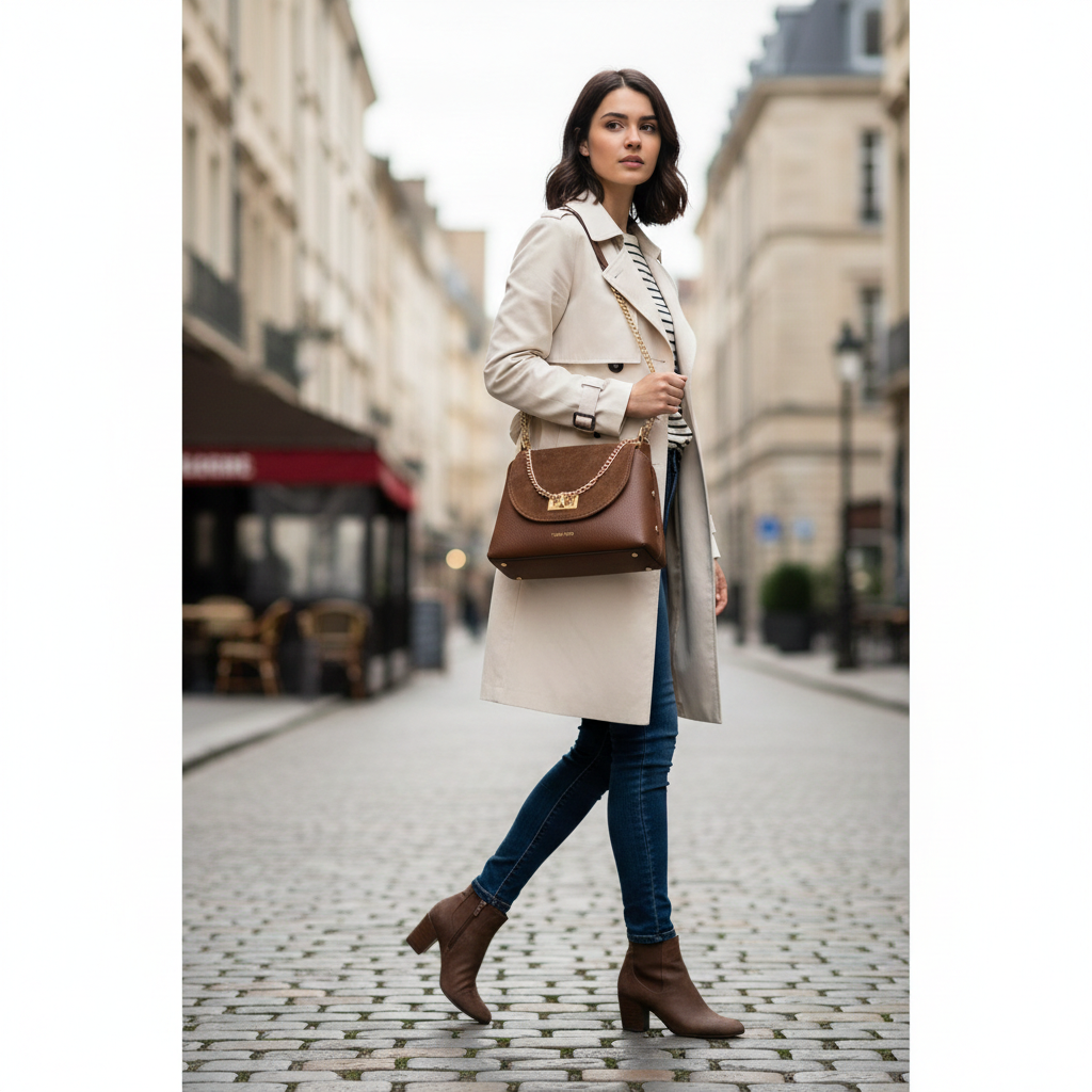 Sac pour femme en daim naturel, marron Raisa