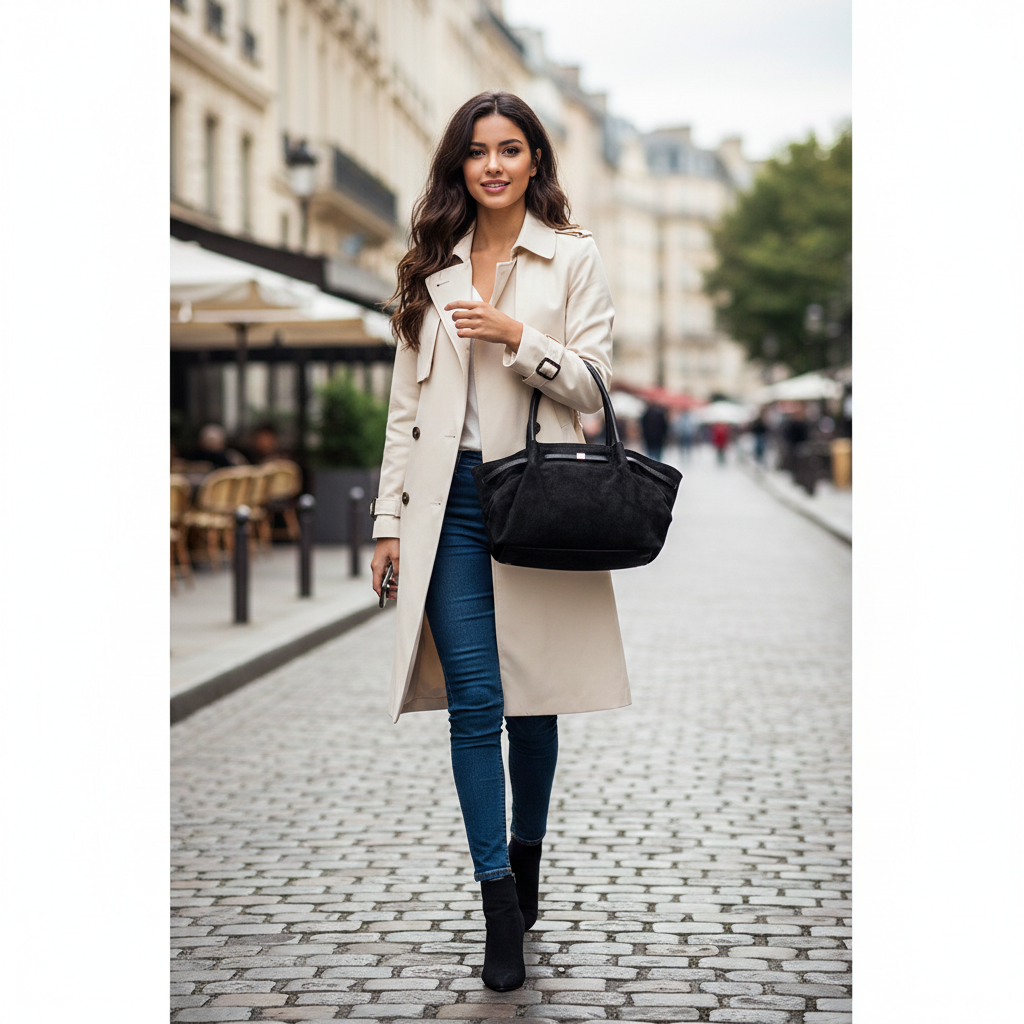Sac à main femme en cuir véritable noir Elena