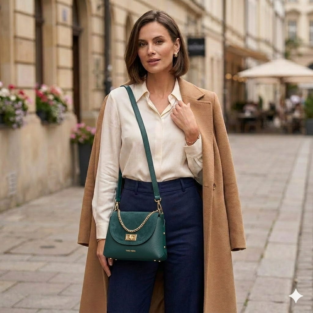 Geantă damă din piele intoarsa naturala,verde petrol Raisa