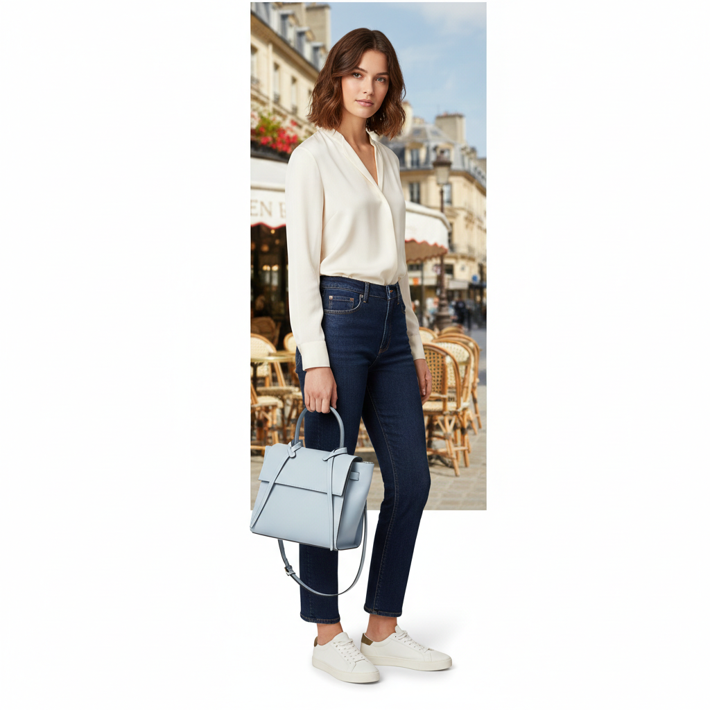Damenhandtasche aus hellblauem Echtleder Erika