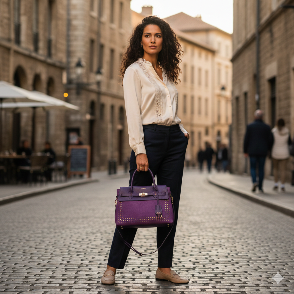 Damenhandtasche aus violettem Echtleder Mira