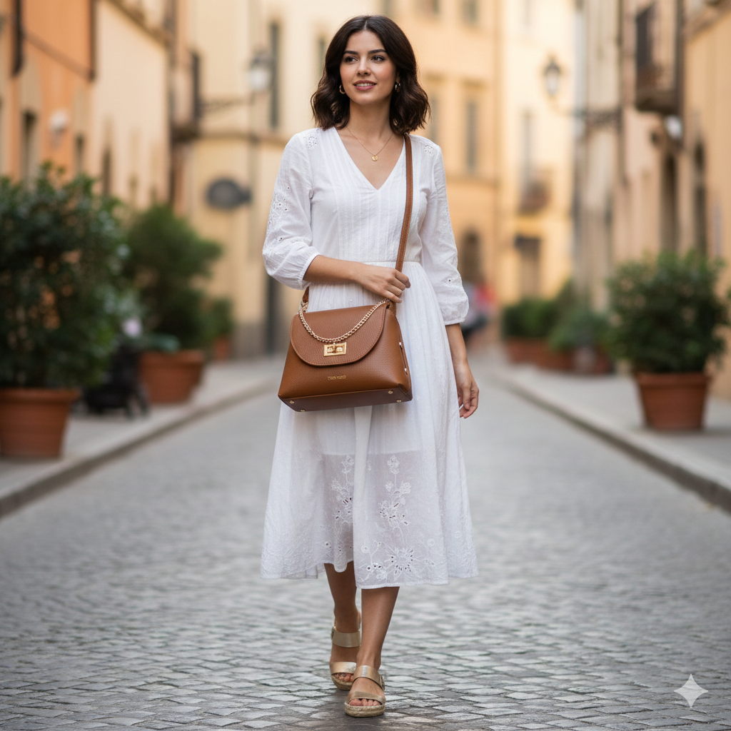 Damenhandtasche aus braunem Echtleder Raisa