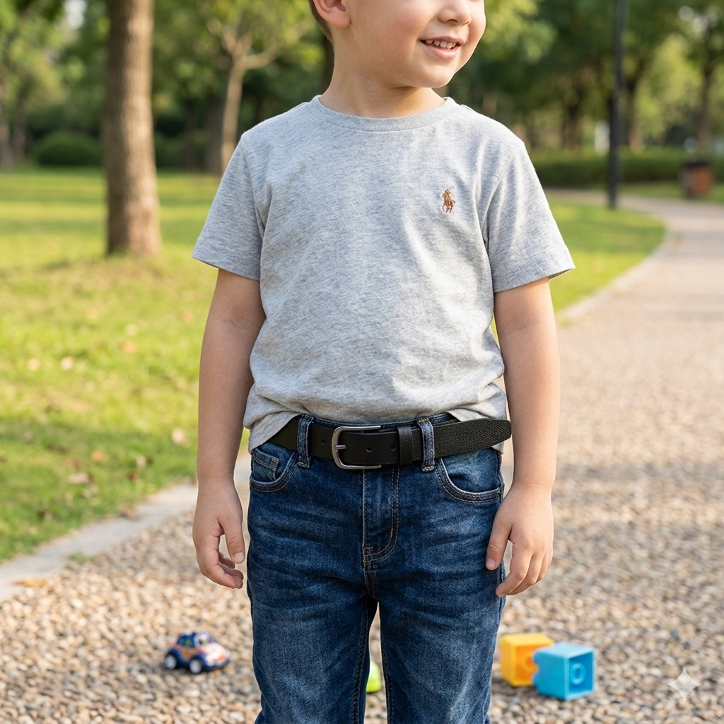 Kindergürtel aus echtem schwarzem Leder New kids
