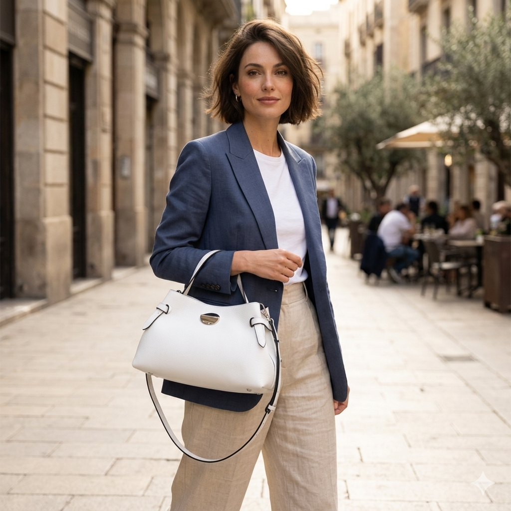 Damenhandtasche aus echtem Leder Weiß Tania