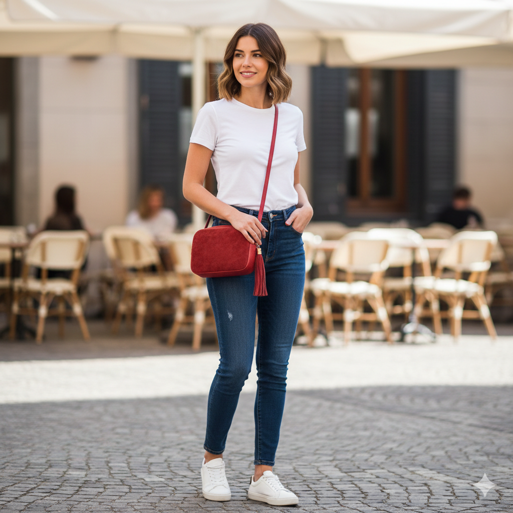 Damenhandtasche aus echtem Leder, Rot, Ancuta