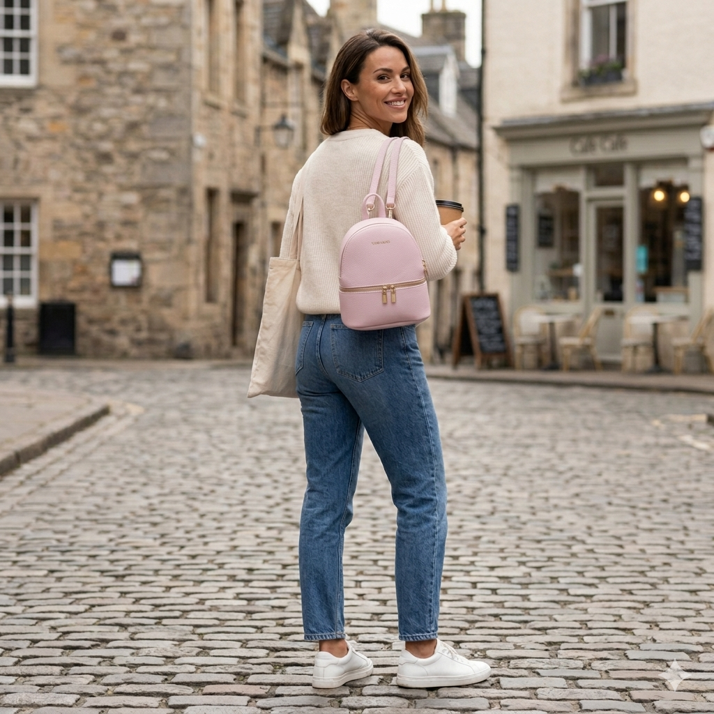 Damenrucksack aus echtem Leder in Lila Teen Spirit