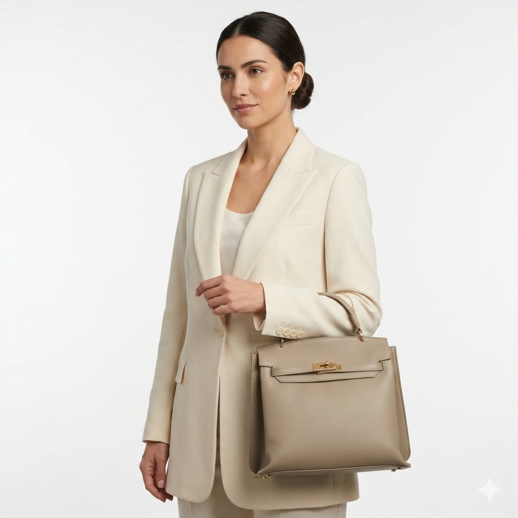 Damenhandtasche aus echtem Leder Taupe Raluca