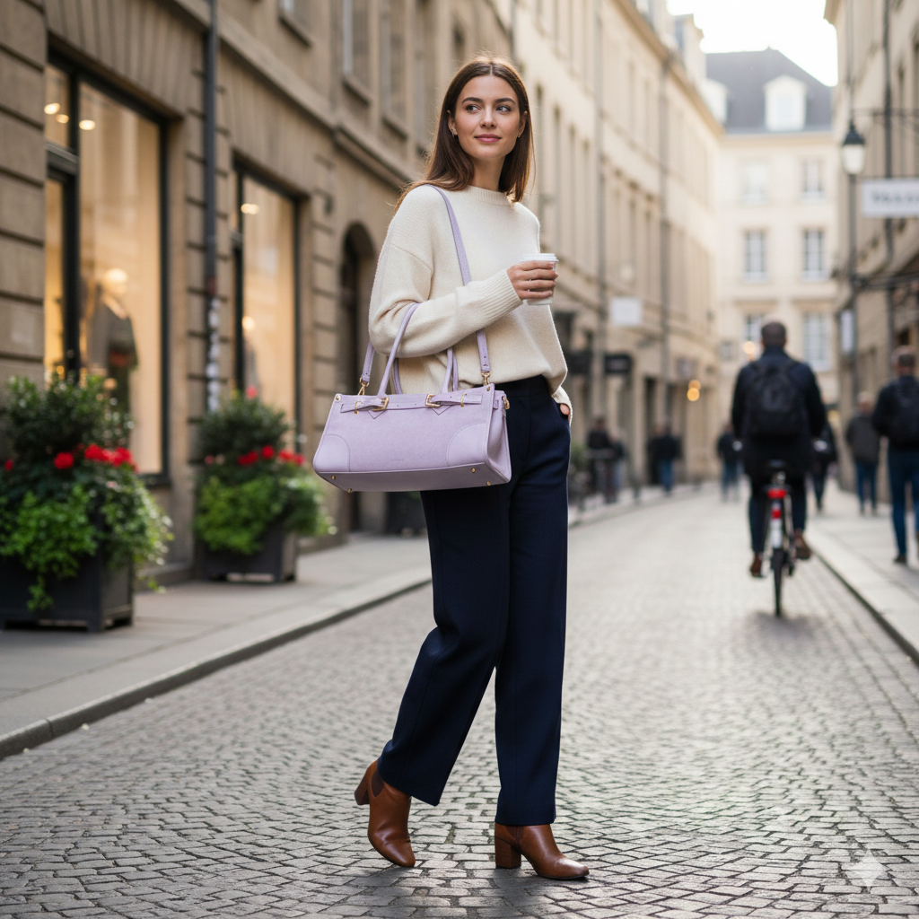 Damenhandtasche aus echtem Leder Flieder Evelin